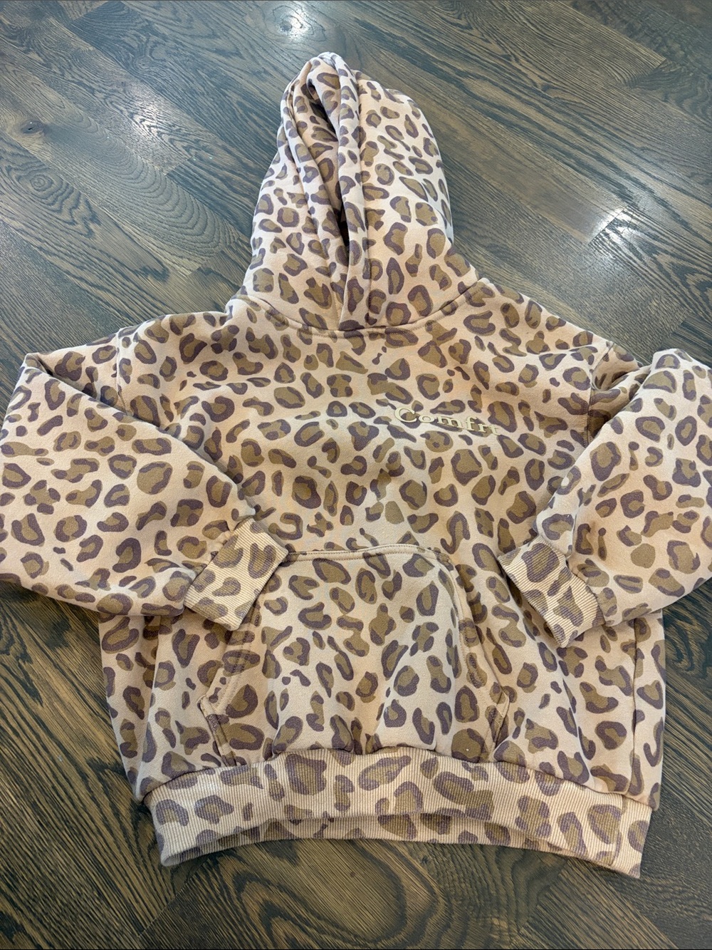 Girls' Leopard Print Hoodie Sweatshirt - Beige/Brown